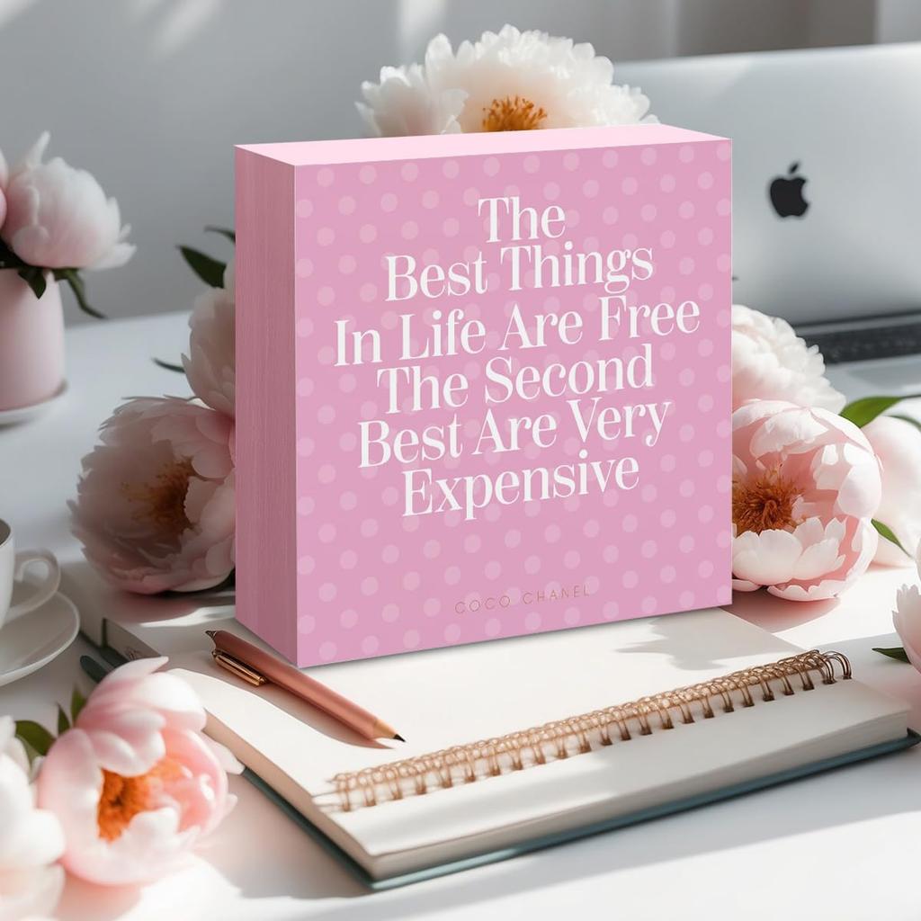 Preppy Girls Room Decor, The Best Things in Life Are Free Sign Wooden Block Preppy Desk Decor, Girl's Bedroom Accessories, Woman Empowerment and