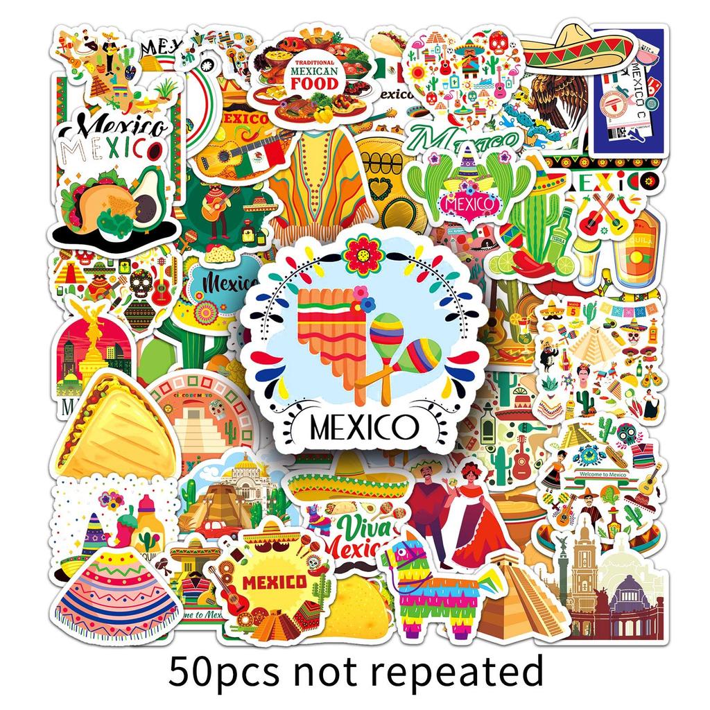 50 Mexico Travel Stickers Outdoor Mexico Landscape Landmark Decorative Water Cup Suitcase Stickers
