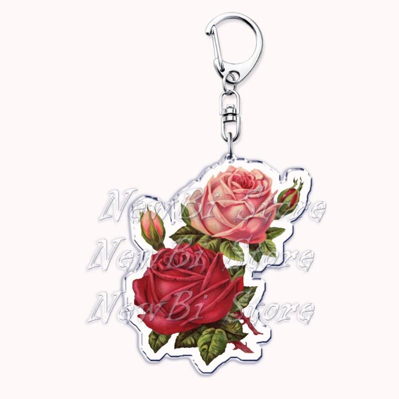Romantic Pink Rose Flower Keychains Sunflower Red Love Keyring for Accessories Bag Key Chain Ring Jewelry Lovers Friends Gift