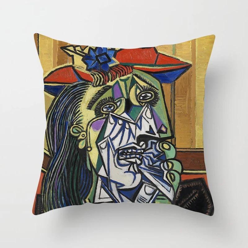 Abstract Face Cubist Art Peach Skin Pillow Cover 2D Flat Printed Geometric Portrait Cushion Case For Sofa Living Room Decor