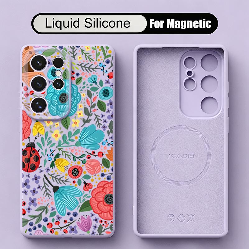 Colorful Peony Floral Case For Samsung Galaxy S26 S25 Ultra S24 Plus S23 S22 Ultra Magnetic For Magsafe Liquid Silicone Cover