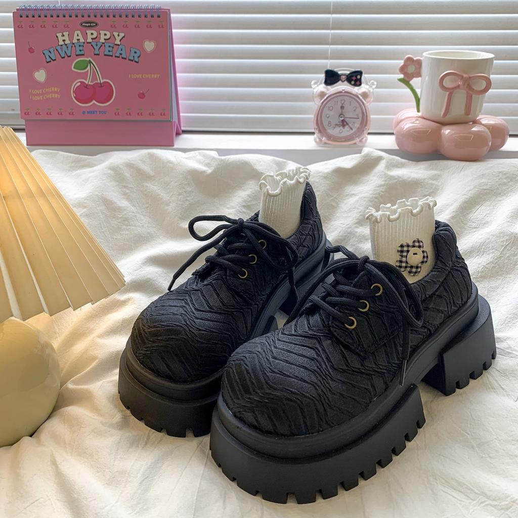 Women's Retro Thick Bottom round Toe Loafers Color Rubbing Casual Shoes Comfortable Breathable PU Leather Fashionable