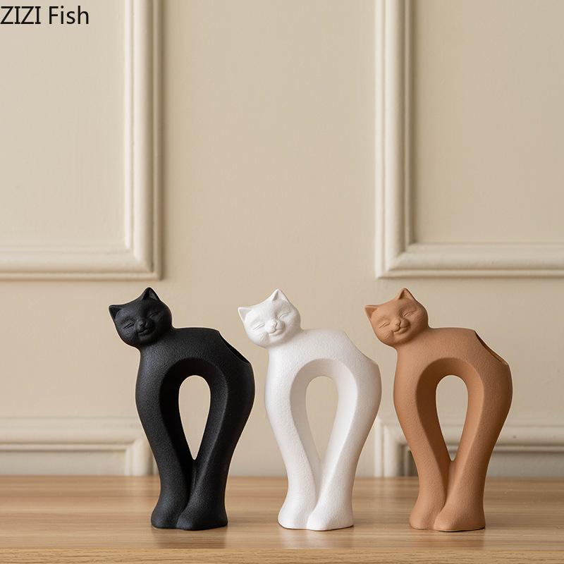 Křivá kočka Keramická váza Květináče Stolní dekorace Aranžování květin Roztomilé kotě Květinové vázy Estetická dekorace místnosti
