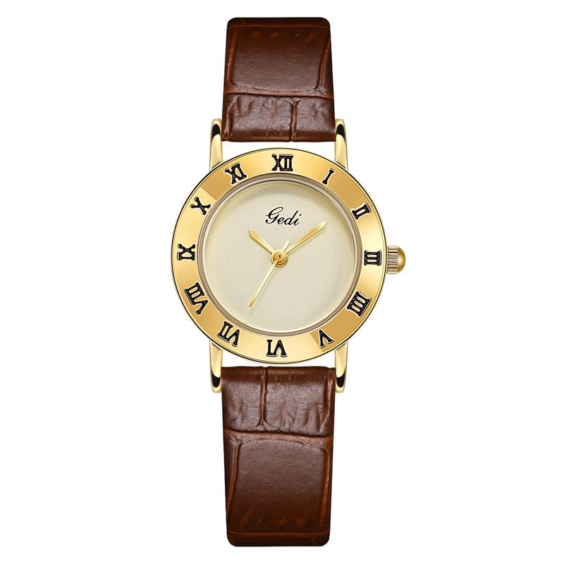 Retro Light Luxury Leather Watch Women S Simple Temperament Quartz Watch Women S High Value Waterproof Belt Watch