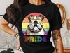 Colorful Pride Bulldog T-Shirt, LGBTQ Rainbow Flag Dog Lover Tee, Unisex Pride Month Festival Clothing, Gift for Dog Owners