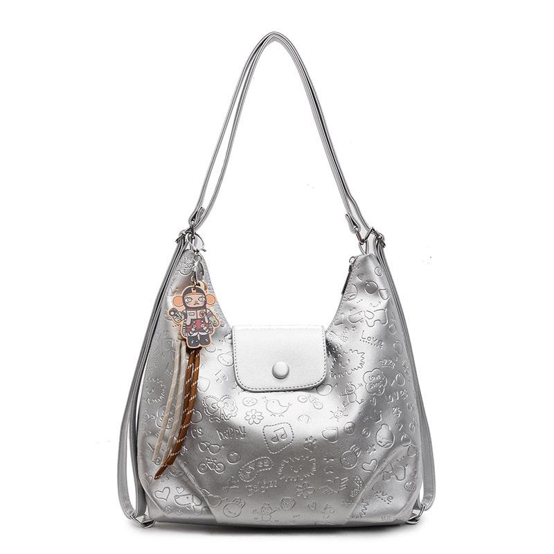 High-quality new niche cute graffiti embossed large-capacity tote bag light casual soft leather multi-back shoulder bag
