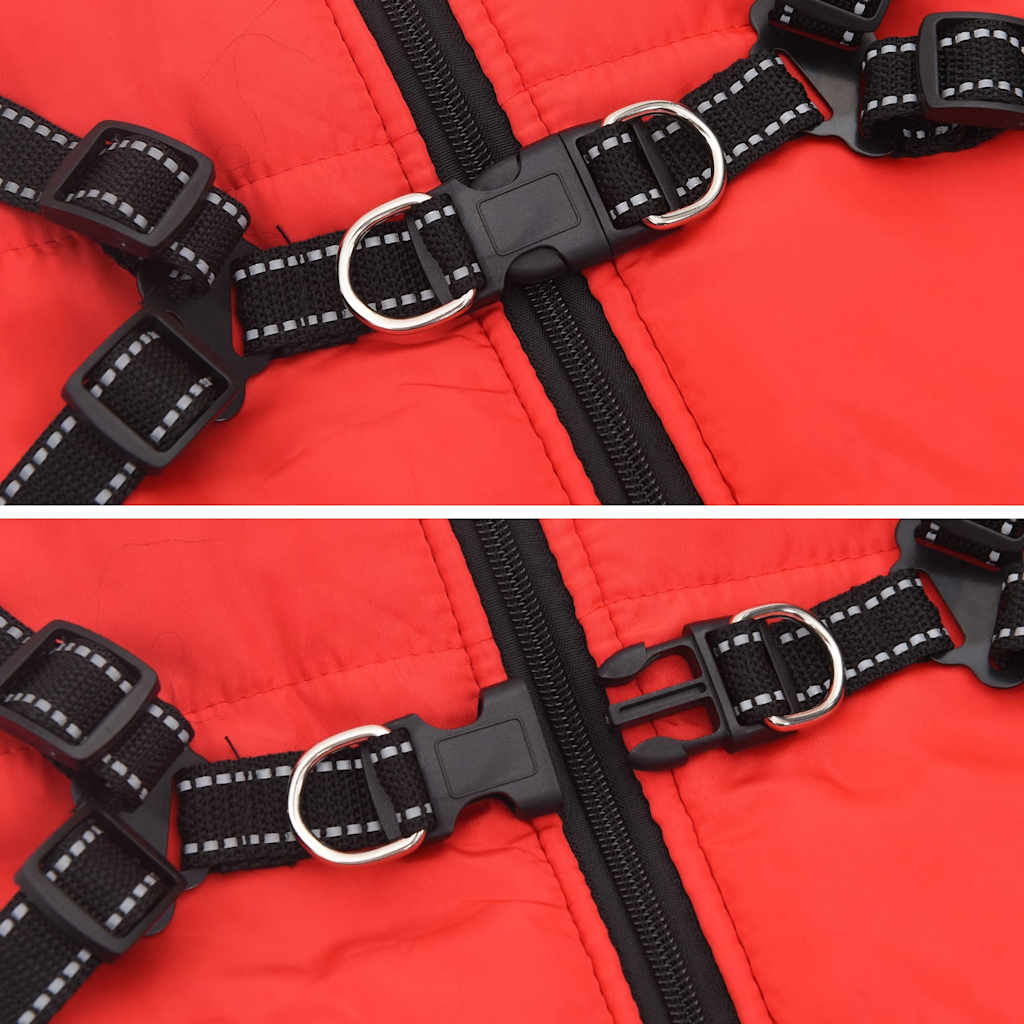 Waterproof Reflective Dog Coat with Integrated Harness Red Size L44