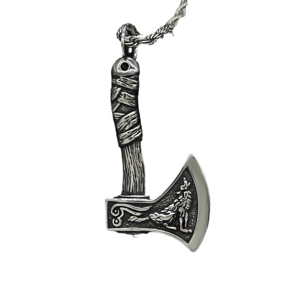 Pendant Fashion Men's Retro Double Sided Ax Odin Legend Chain Necklace