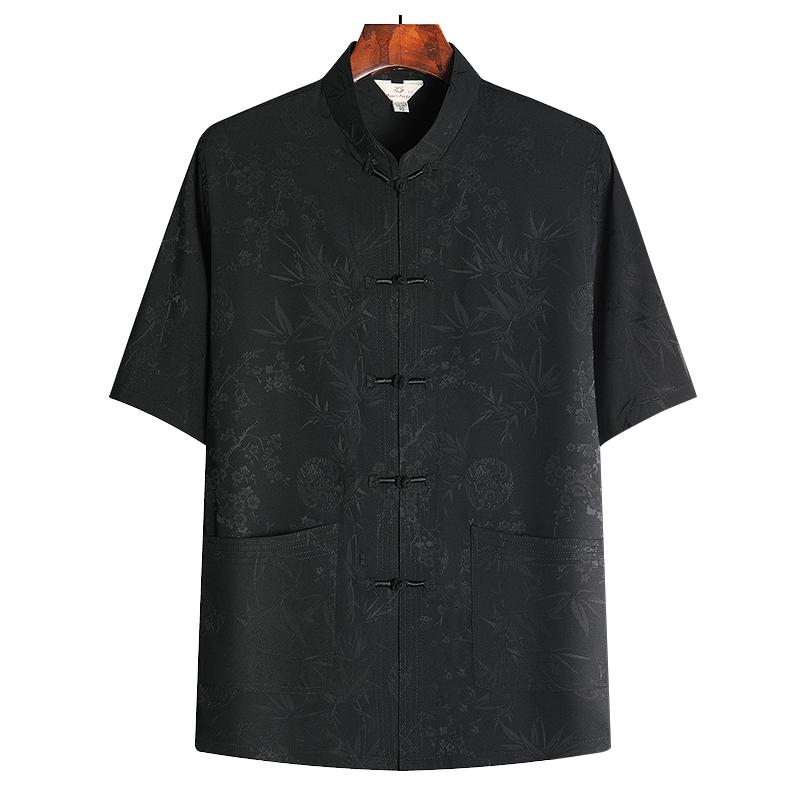 Short Sleeved Shirt Men s Summer Casual Shirt Chinese Style Thin Short Sleeved Shirt 2XL/42 чёрный