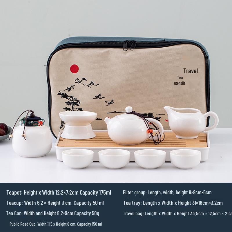Portable Ceramic Tea Set with Tray - Custom Engraved Anniversary Gift