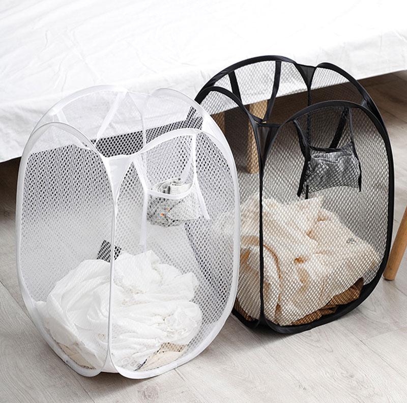Dirty Clothes Basket Large Capacity Mesh Laundry Basket BathroomCloth MeshStorage BagFrame Bucket Organizers Storage Pouch