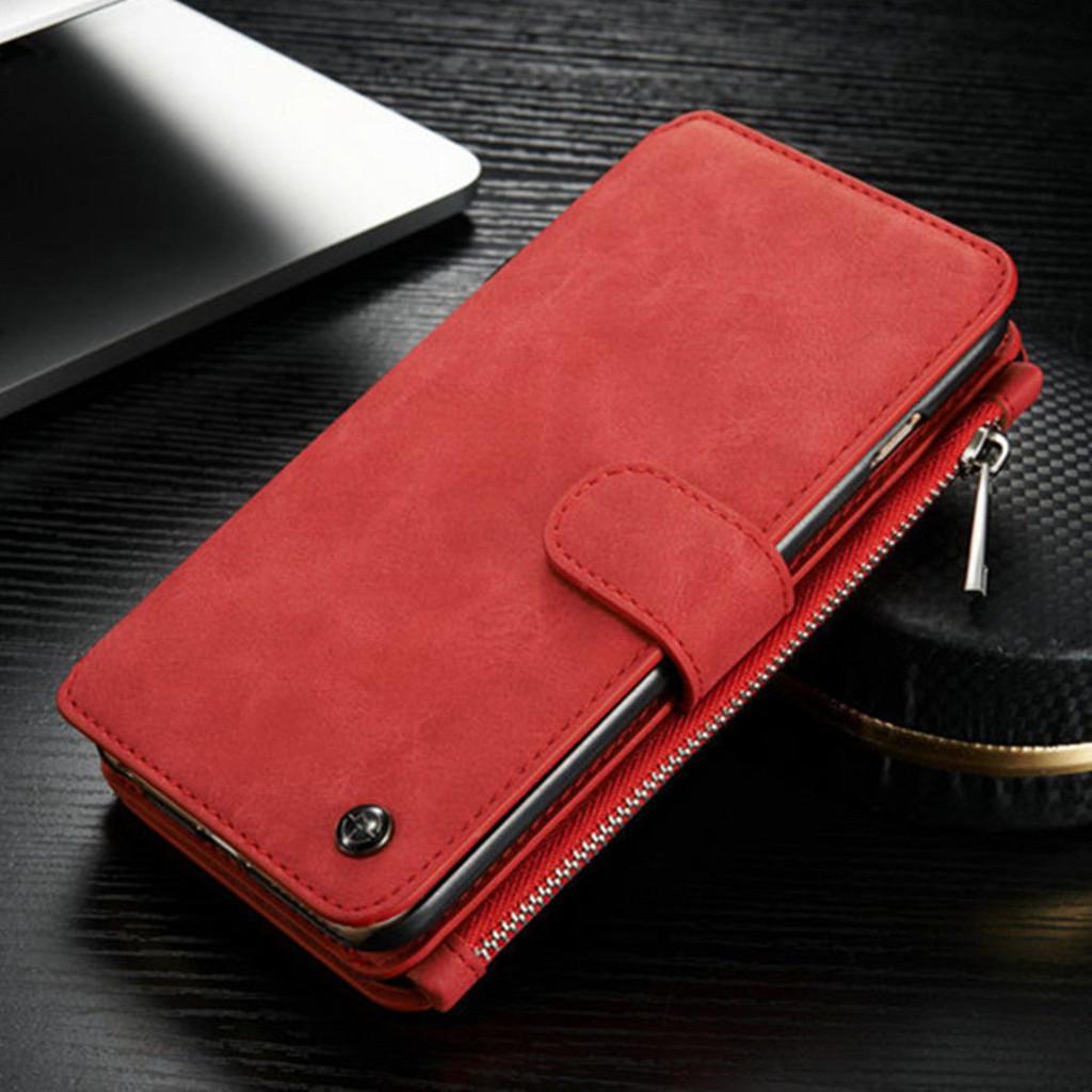 

Suitable Iphone For Multifunctional Zipper Leather Phone Case Split Leather Case Red6
