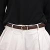 Womens Genuine Leather Belt In Coffee Brown Slim Width 2-4cm Alloy Buckle Casual Chic Waistband Jeans Dresses