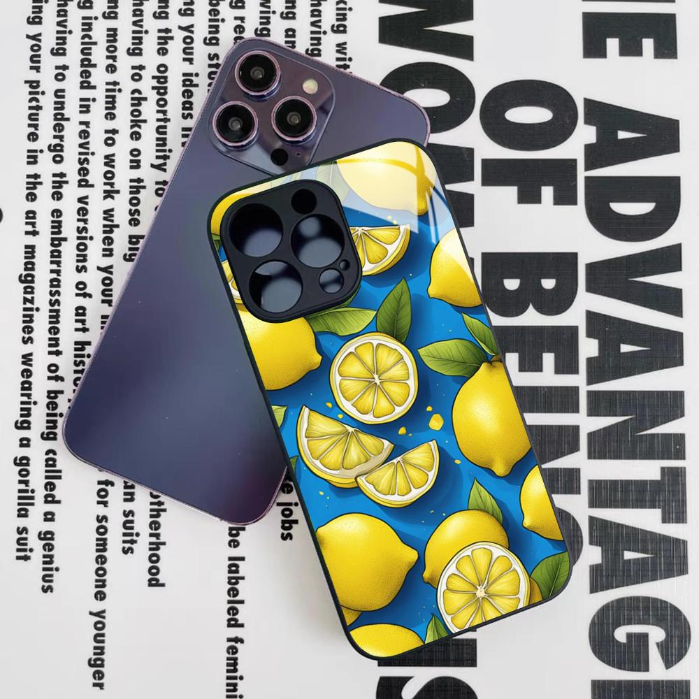 Fruit Lemon Phone Case for Iphone 16 15 14 12 11 13 Pro Max Mini 8 X Xr Xs Puls Black Glass Cover