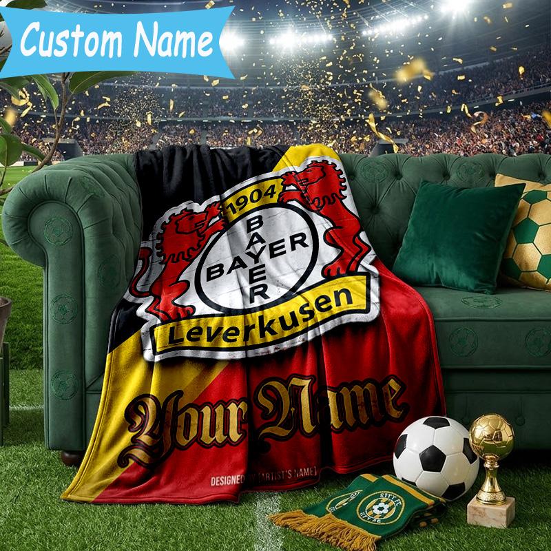 Custom Name Bayer Leverkusen Crest Flannel Blanket, Use for Birthday/Holiday Gift, Soft Blanket for Sofa/Bed/Camping/Office, Home Decor