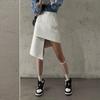 Gonna Vintage Irregolare in Pelle a Vita Alta da Donna, Perfetta per la Primavera
