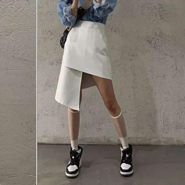 Vintage High Waist Irregular Leather Skirt for Women, Perfect for Spring