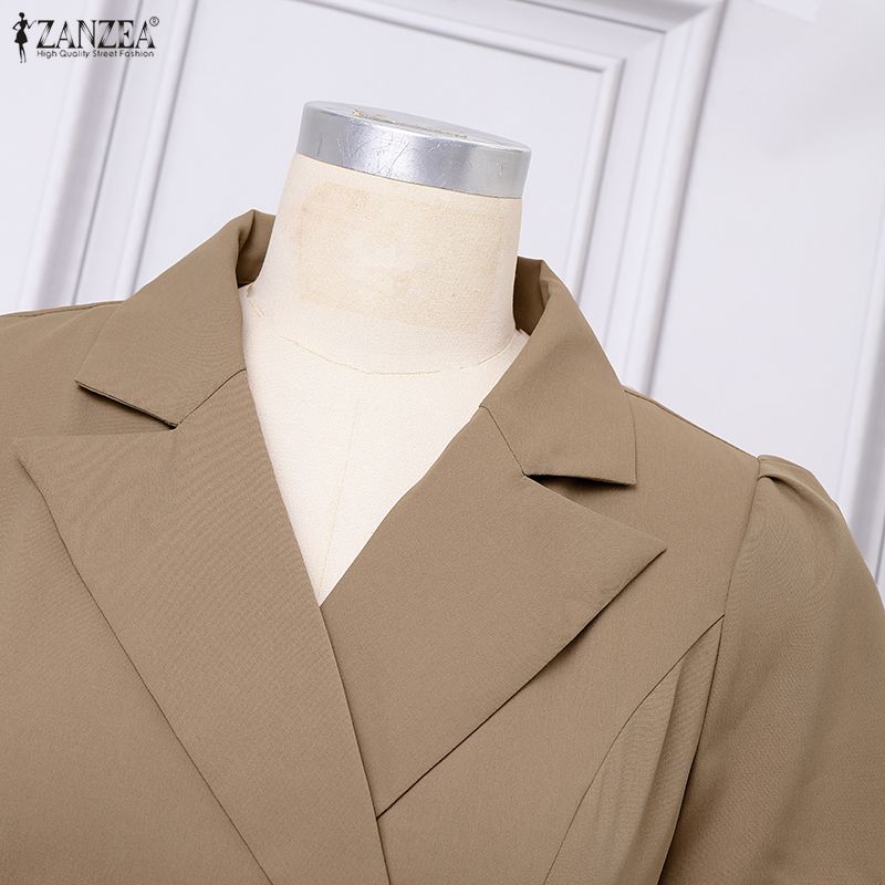 ZANZEA Жіноча повсякденна літня сукня з коротким рукавом з відкладним коміром