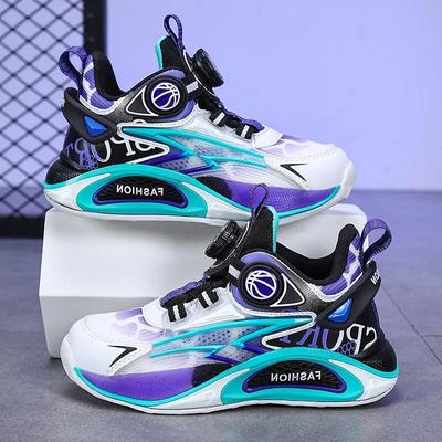 Boys' Breathable Mesh Basketball Shoes with Non-slip Wear-resistant Rotary Buckle for Kids