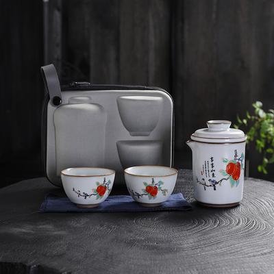 Ceramic Ru Porcelain Ru Kiln Kuaike Cup Japanese Car Portable Outdoor Travel Kung Fu Tea Set One Pot Two Cups Printed