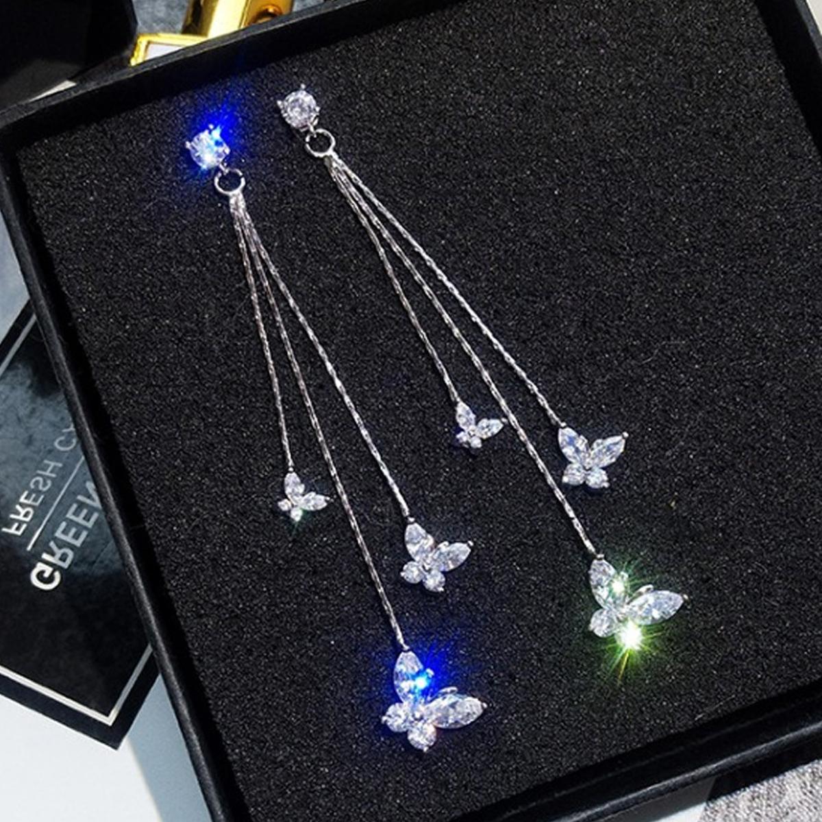 New Long Crystal Tassel Butterfly Dangle Earrings for Women Wedding Drop Earring Fashion Jewelry Gifts Charm Shiny Earrings