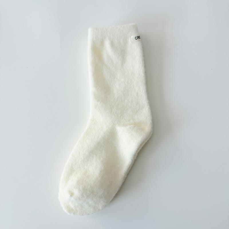 

Plush Socks, Women s Mid-calf Socks, Thickened and Fleece for Autumn and Winter, Warm Fabric Label, Sleep, Leisure, Postpartum Care, Fluffy Long Socks 1 pair молоко, білий колір