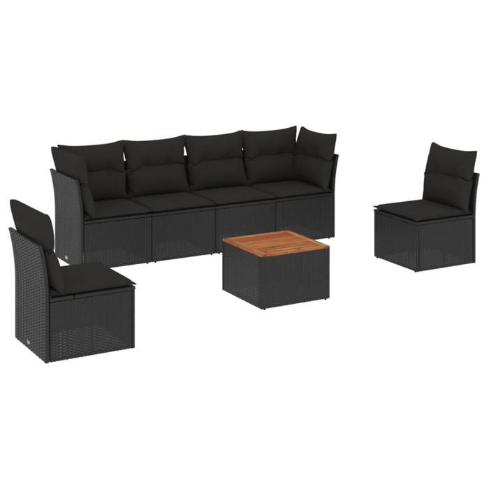 VidaXL Salon de Jardin avec Coussins 7 pcs, Canapés de Terrasse, Ensemble de Meubles de Patio, Mobilier d'Extérieur, Noir 3255880