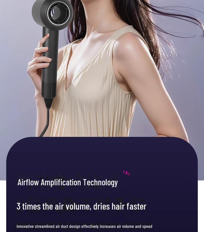 Leafless High-Speed Silent Hair Dryer with Negative Ion Technology for Home and Dorm Use.