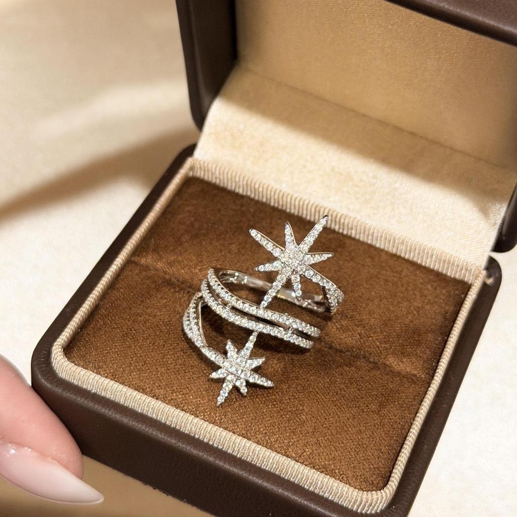 Double Meter Meteor Ring Made of Pure Silver High Carbon Zirocn, Personalized and Fashionable Electroplating Unisex Gift