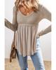 Azura Exchange Smoke Gray Textured Long Sleeve V Neck Babydoll Top