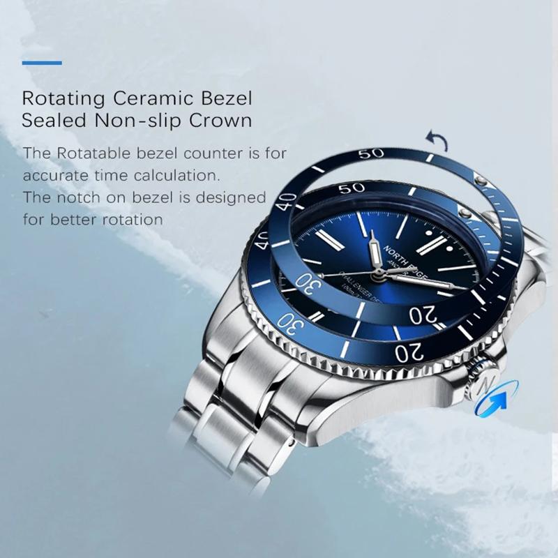 NORTH EDGE Pánské mechanické náramkové hodinky ANCHOR 42MM Luxusní safírové sklo MIYOTA 8215 Automatické hodinky 10bar Vodotěsné hodinky Pánské