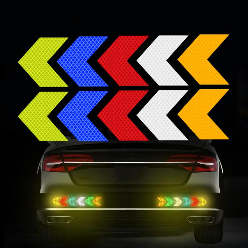 10 Pcs/Set Car Reflective Sticker Arrow Sign Tape Warning Safety Stickers Car Bumper Trunk Safety Decoration Auto Accesorios