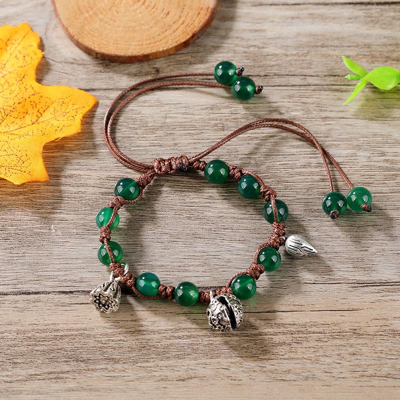 

Плетеный вручную ретро литературный браслет из агата Мори студентка женский универсальный регулируемый браслет-колокольчик на ногу ювелирное изделие