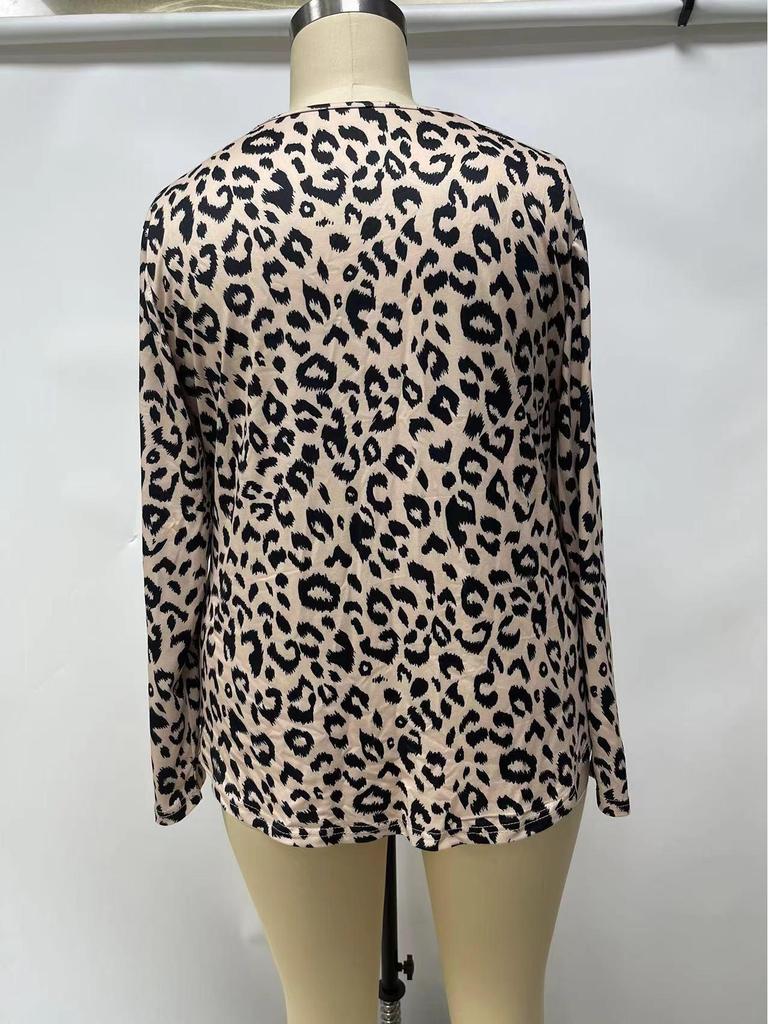 2024 European & American Leopard Print Casual Long Sleeve for Autumn/Winter