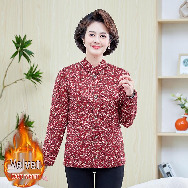 

Женское зимнее пальто из верблюжьей шерсти с цветочным узором - Толстое, теплое и эластичное для женщин среднего и пожилого возраста XL for 80-105 jin