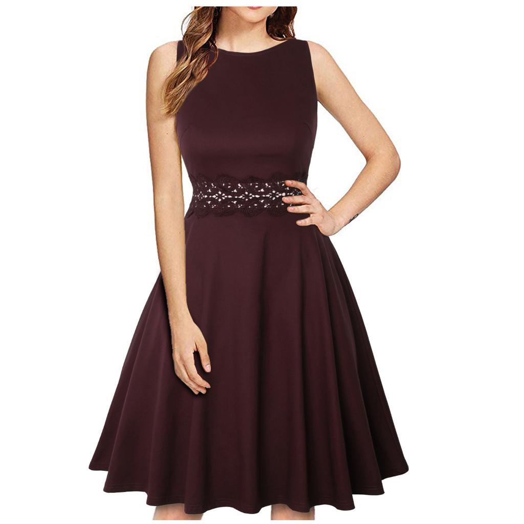 Solid Lace Tank Top Dress Sleeveless 