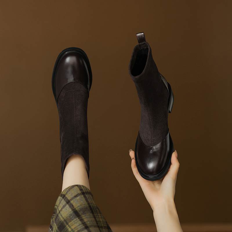 Krazing Po Microfibră Flock Iarnă Vârf Rotund Mărimea 33 Ghete Chelsea Mărimea 43 Fermoar Calitate Înaltă Tocuri Joase Botine