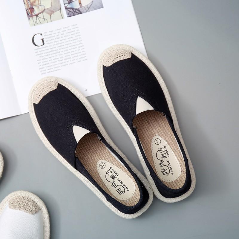 Ladies Casual Comfort Ripped Slip On Lazy Shoes Female Womens Flat Slip On Canvas Summer Strap Loafers Straw Espadrilles2025