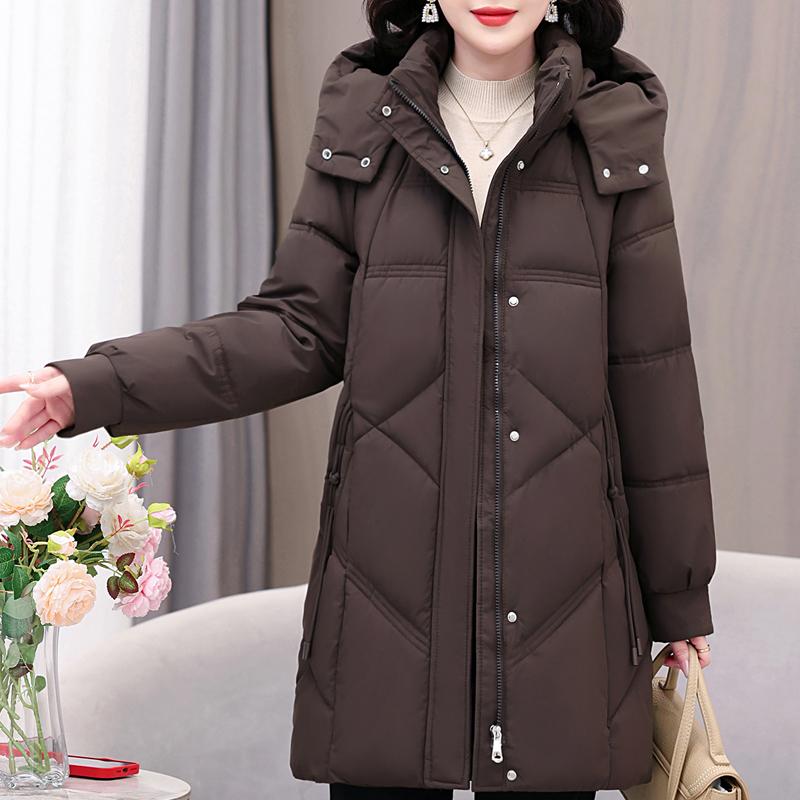 Plus Size XL-5XL Fashion Winter Coat Female Long Parkas Hooded Thick Warm Loose Middle Age Women's Jackets