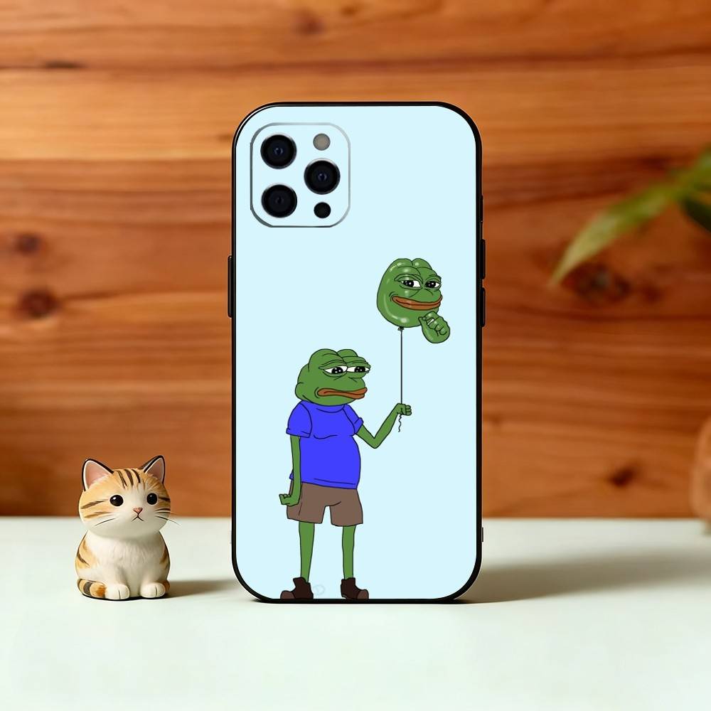 Sad Funny Frog Meme Phone Case For iPhone 17,16,15,14,13,12,11 Plus,Pro Max,XS,Soft Silicone Black Cover