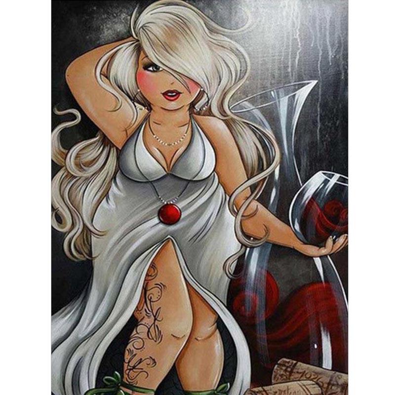 5D DIY Diamant Malerei Cartoon Fat Lady Kreuzstich Kit voller Bohrer Runde Diamant Stickerei Mosaik Frau Bild Home Decor