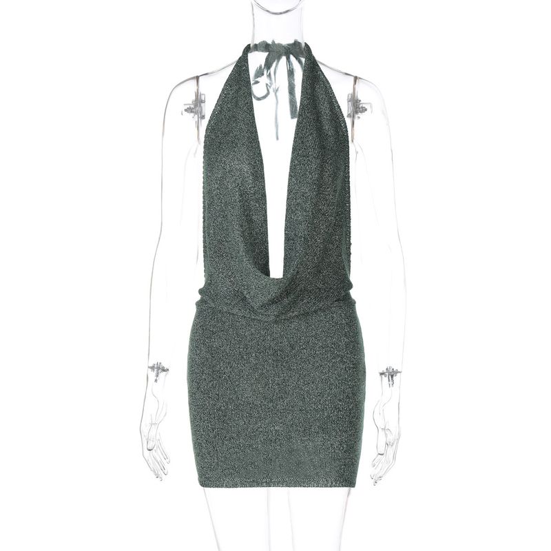 

Western Style Women clothes 2024 Winter New Product Fashion Sexy V-neck Backless Lace-up Wool Foreign Trade Dress Green S