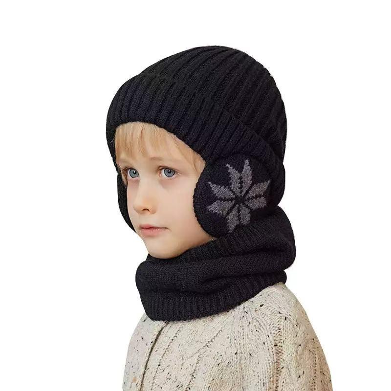 2 Pcs Kids Knitted Cap Set Plush Lining Winter Children Beanie Hat Scarf Suit Warm Fleece Child Caps For Boys Girls Gift 4-10Y