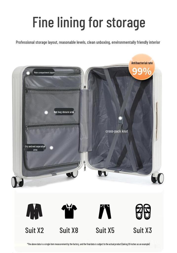 28-inch Front-Opening Multi-Functional Pull-Rod Suitcase, Large Capacity, Travel Password Leather Case for Men and Women, 30-inch Option Available