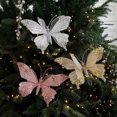 Sparkling Christmas Butterfly Ornament with Clip Glitter Dragonfly Hanging Decoration Colorful Christmas Tree Decorations