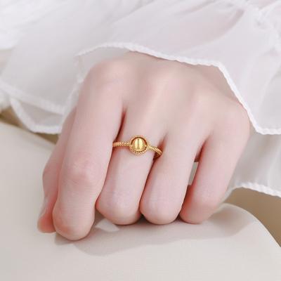 S925 Sterling Silver Cat Eye Transport Bead Ring for Women's Instagram Small and Luxury Style Gold Time Running Plain Ring Ring