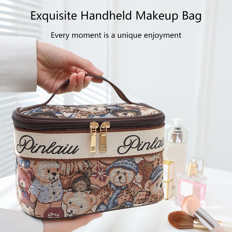 Damen Kosmetiktasche Tragbar Große Kapazität Cartoon Bär Kosmetik Aufbewahrungstasche Doppelreißverschluss Design Reise Toilettentasche