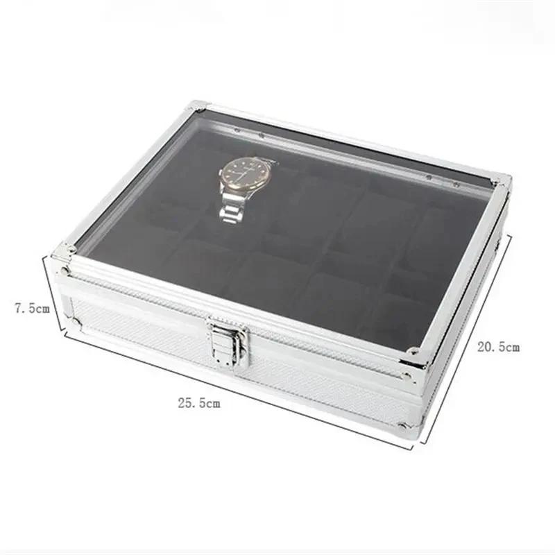 12 Slots Useful Aluminium Watch Boxes Jewelry Watches Display Storage Box Square Case Suede Inside Rectangle Clocks Holder