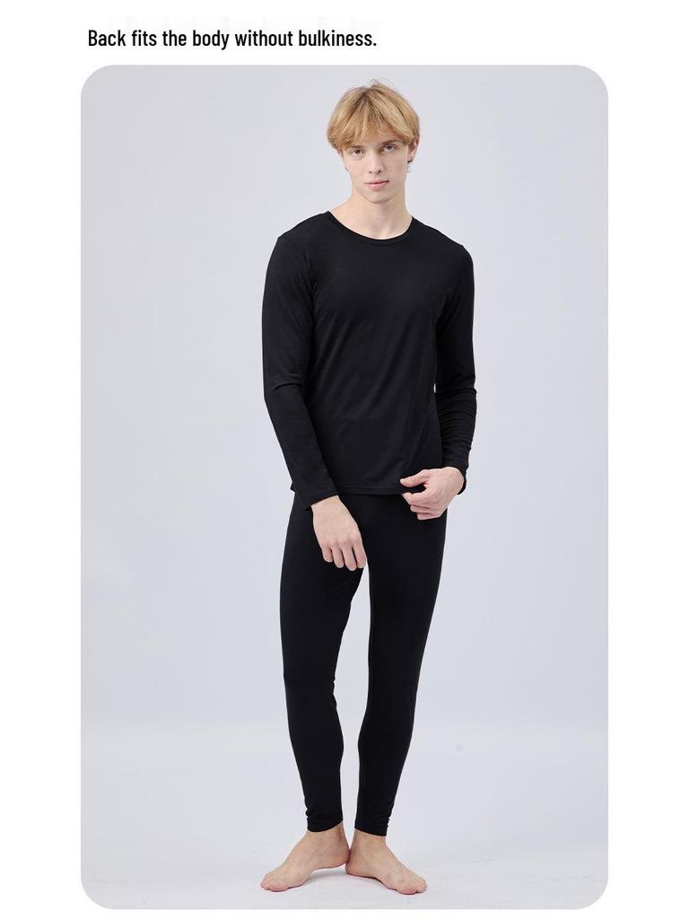 Men's Modal Thermal Set: Thin Base Layer with Round Neck Top & Trousers for Autumn/Winter