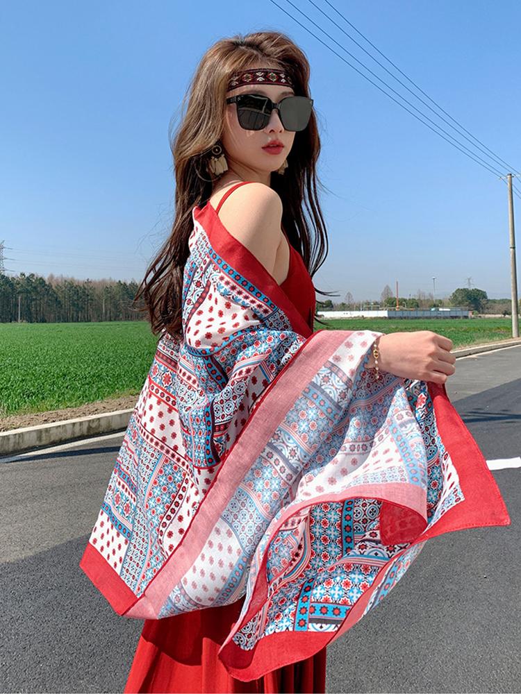 New Summer Elegant Women Silk Scarf Beach Long Wrap Shawls Vintage Lady Sunscreen Bandana Hijab Mujer Scarve Boho Pareo Foulard